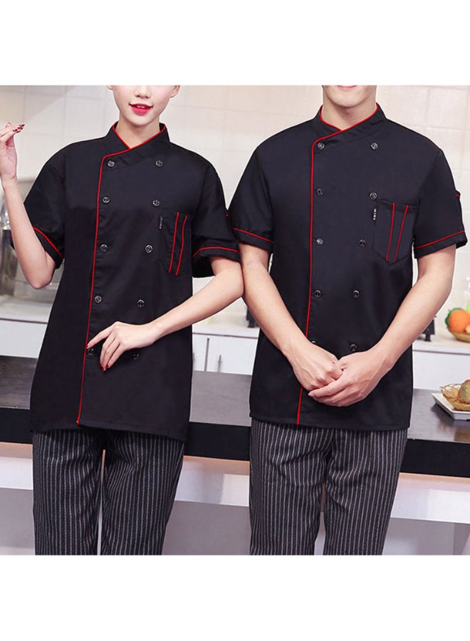 Short Sleeve Double-Breasted Chef Uniform Shirt Black  - Image 5