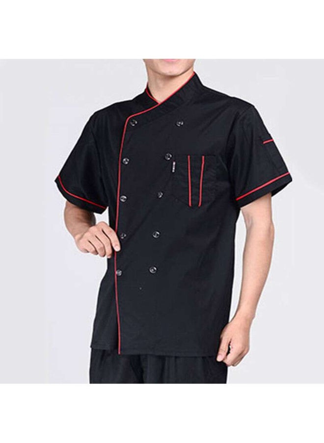 Short Sleeve Double-Breasted Chef Uniform Shirt Black  - Image 3