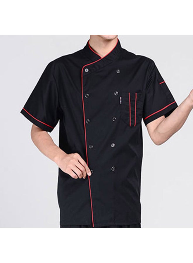 Short Sleeve Double-Breasted Chef Uniform Shirt Black  - Image 4