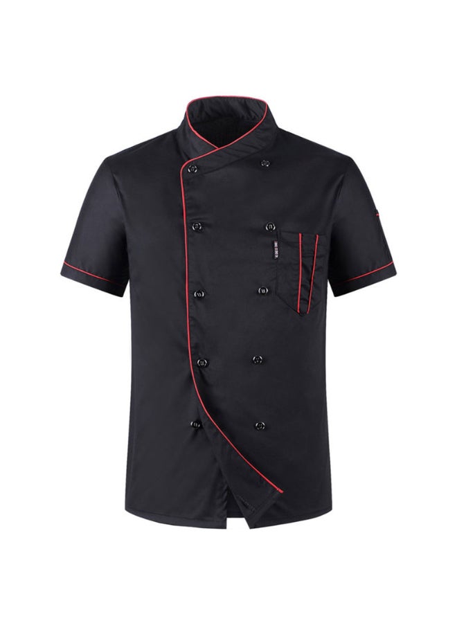 Short Sleeve Double-Breasted Chef Uniform Shirt Black  - Image 1
