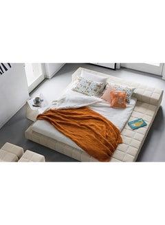 Square Design Queen Bed With Mattress Beige 180x200x45cm