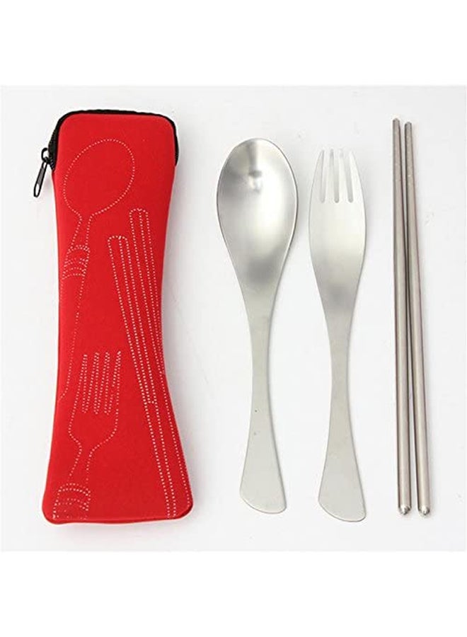 Cool Baby 1 Set Traveling Camping Picnic Dinner Spoon Fork Chopsticks Red/Silver 21x5cm  - Image 3