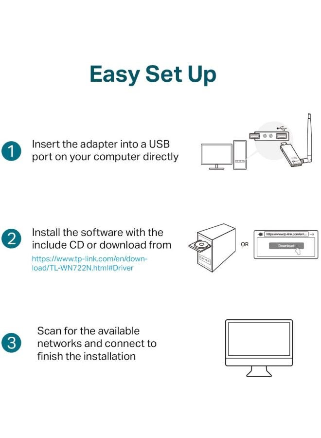 TP-LINK - TL-WN722N IEEE 802.11n USB - Wi-Fi Adapter White/Black - Image 1
