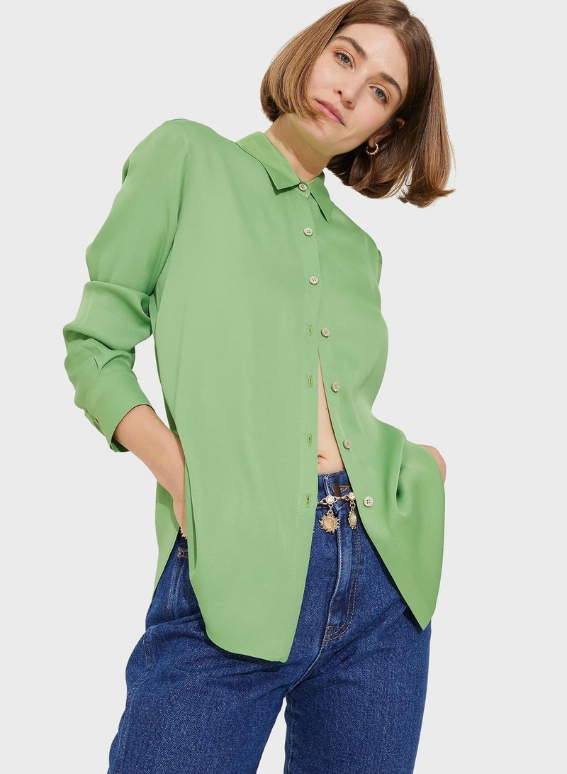 اي دي ال Casual Tailored Longline Shirt Green - Image 3