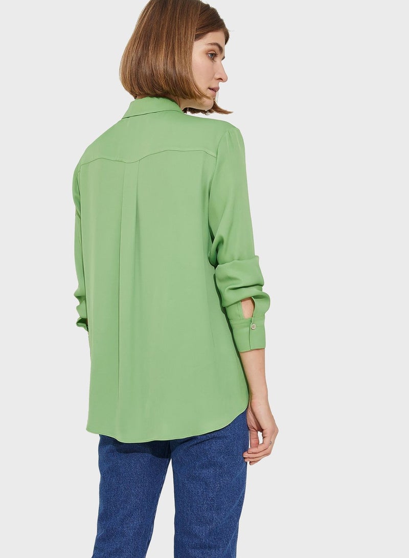 اي دي ال Casual Tailored Longline Shirt Green - Image 2