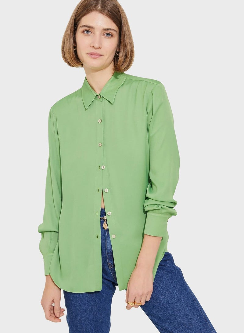 اي دي ال Casual Tailored Longline Shirt Green - Image 1