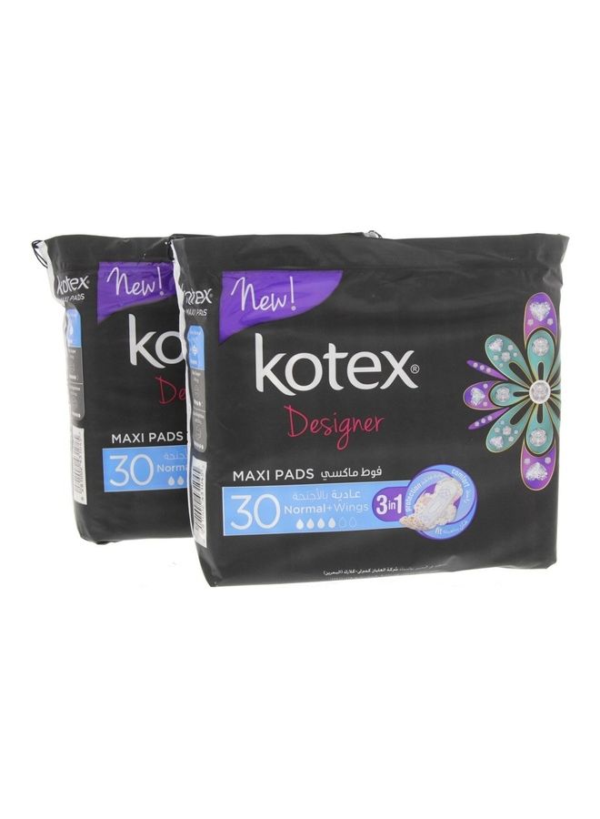 2-Pack 30-Piece Normal Maxi Pads With Wings Set White 30grams - v1623737522/N48211284A_1