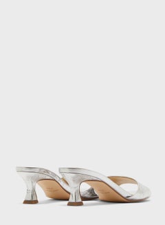 NINE WEST Wide Strap Mid Heel Dress Sandals Silver  - Image 2