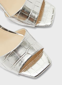 NINE WEST Wide Strap Mid Heel Dress Sandals Silver  - Image 4