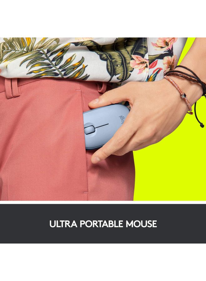 M350 Pebble Wireless Mouse, Bluetooth or 2.4 GHz with USB Mini-Receiver, Silent, Slim, Quiet Click Blue