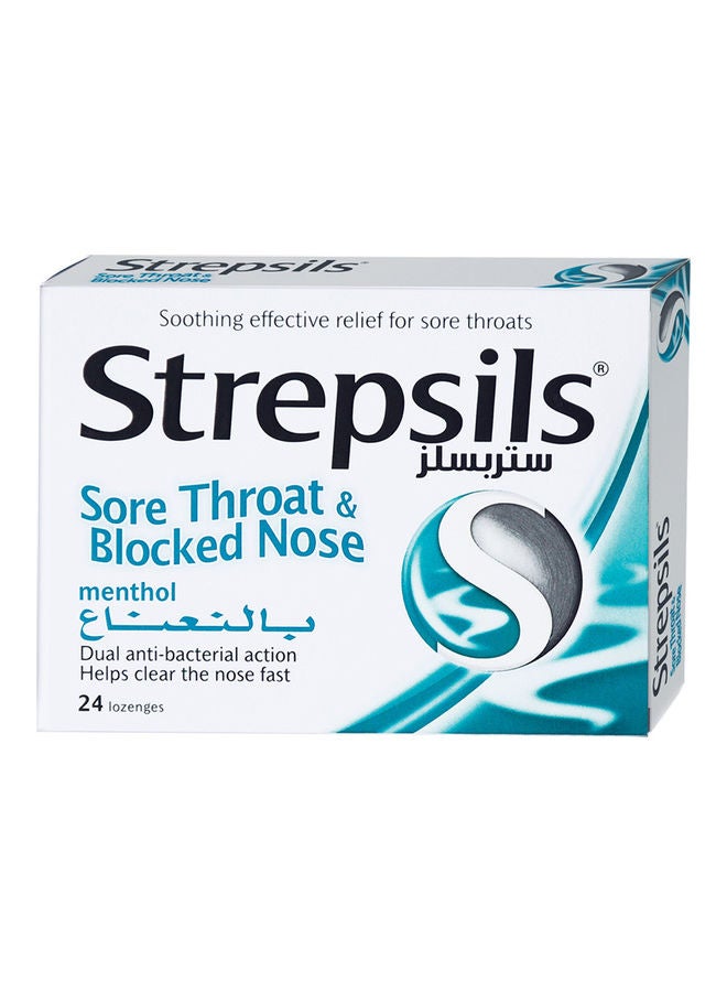 Strepsils - Sore Throat And Blocked Nose Menthol Flavour - 24 Lozenges - Image 1
