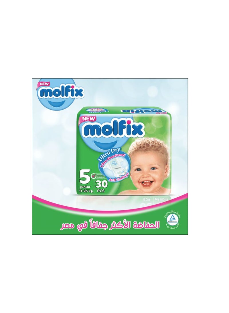 مولفيكس حفاضات اطفال عبوة وسط جونيور مقاس 5 - 30 حفاضة - Image 4