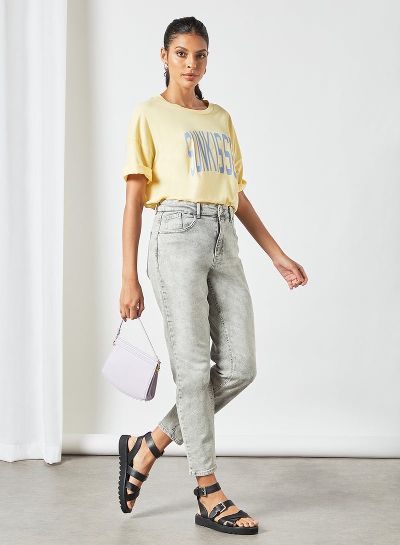 High Waist Slim Mom Jeans Grey