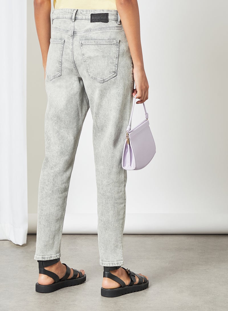 High Waist Slim Mom Jeans Grey