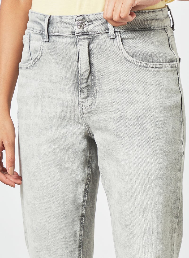 High Waist Slim Mom Jeans Grey