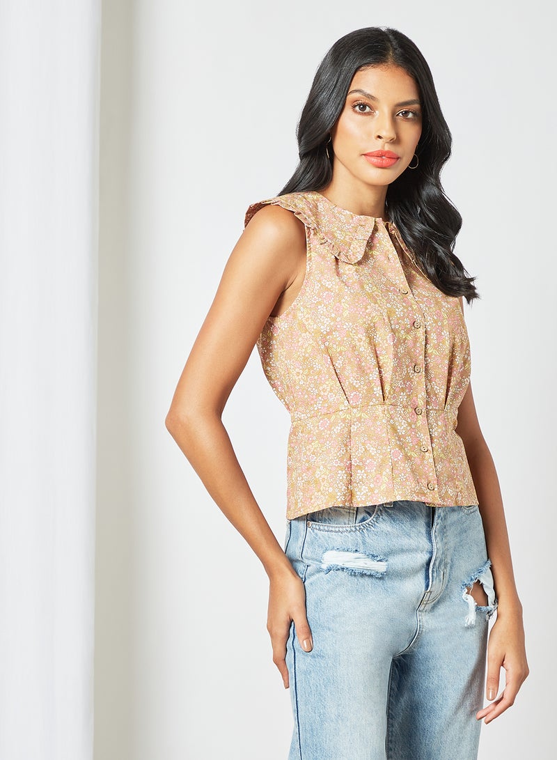 Y.A.S - All Over Print Top Brown - Image 1