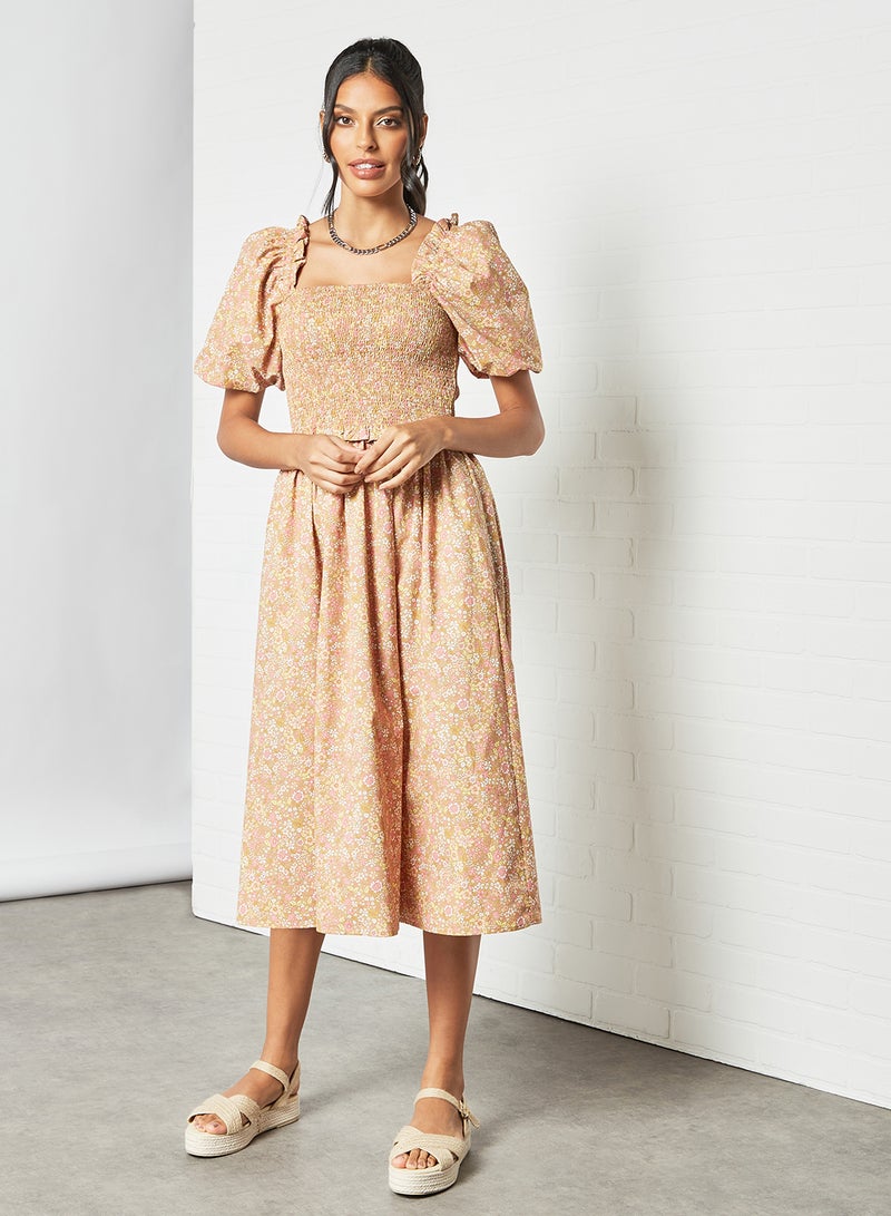 Y.A.S - All Over Print Midi Dress Brown - Image 1