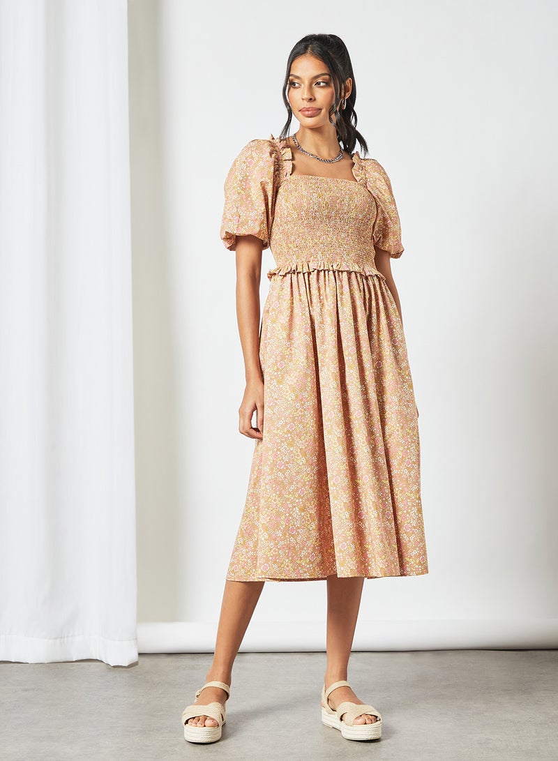 Y.A.S - All Over Print Midi Dress Brown - Image 1