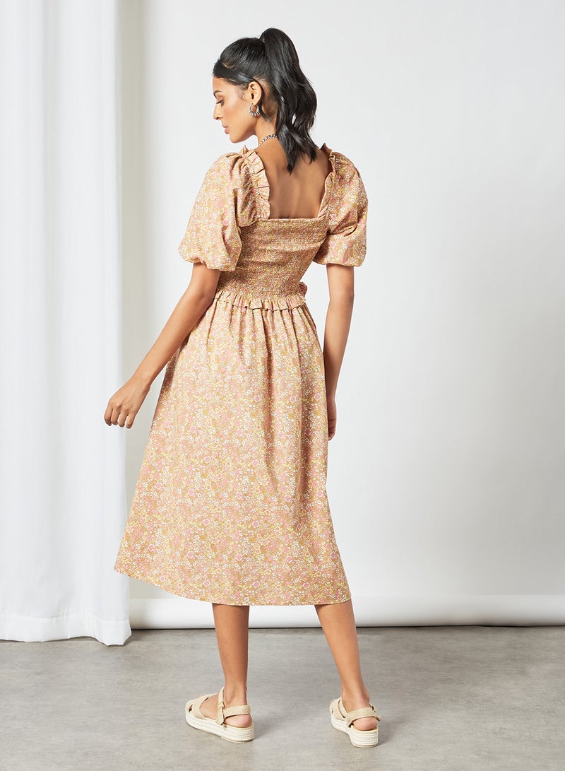 Y.A.S - All Over Print Midi Dress Brown - Image 1