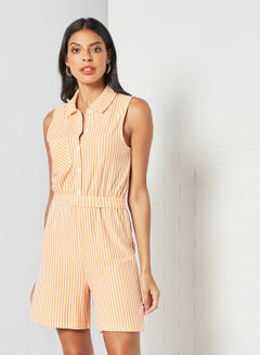 PIECES Striped Playsuit Orange  - Image 1