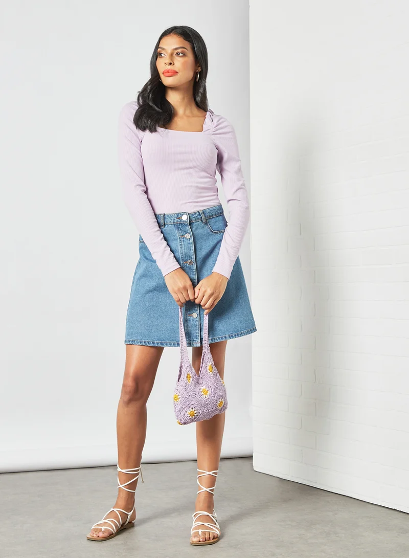 PIECES Ribbed Long Sleeve Blouse Purple