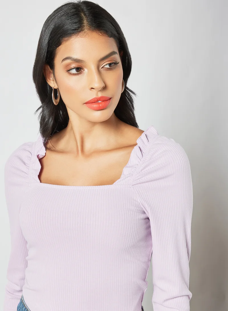 PIECES Ribbed Long Sleeve Blouse Purple