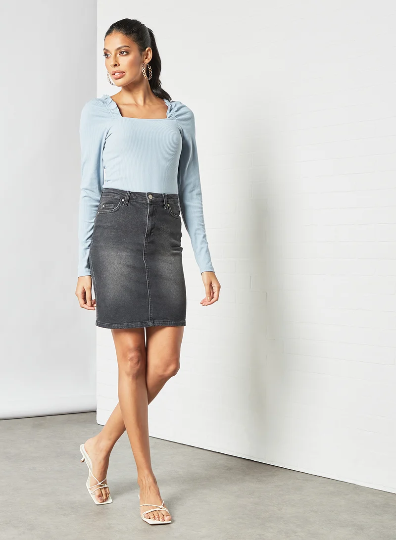 PIECES Ribbed Long Sleeve Blouse Blue