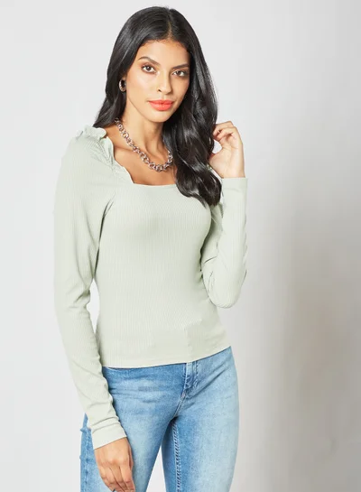 PIECES Ribbed Long Sleeve Blouse Green