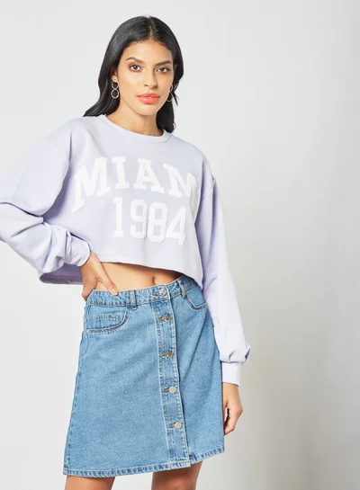 PIECES Slogan Crop Sweatshirt Purple