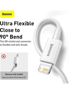 Baseus Superior Series USB to Lightning-Fast Charging Cable Data Transfer 2.4A for iPhone 13 12 11 Pro Max Mini XS X 8 7 6 5 SE iPad and More (25cm) White  - Image 4