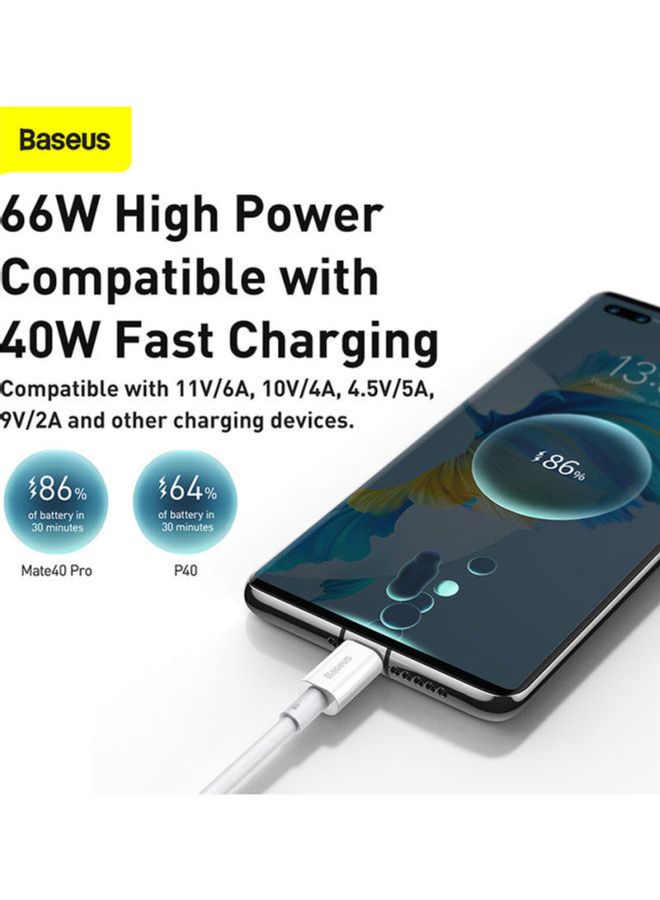 بيسوس كابل بيانات بقدرة 66 وات بمنفذ USB C من سلسلة عالية من USB A إلى Type C متوافق مع هاتف سامسونج جالاكسي ونينتندو سويتش وهواوي ميت بوك إكس برو وآي باد ميني 6 وغيرها بطول متر واحد أبيض - Image 2