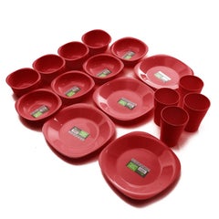 16 Piece Plastic Dinnerware Set Red (Flat Plat size 19.5 cm-Deep Plate Size 13 cm-Bowl Size 400 ml-Cup Size 300 ml)cm - v1623756261/N41010554A_2