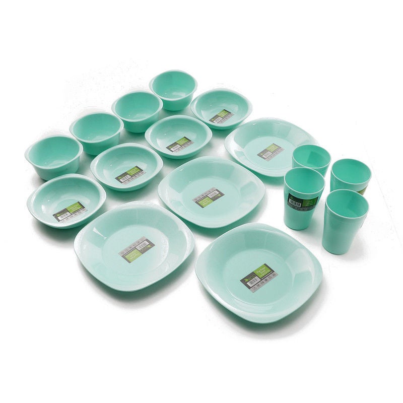 إيكو طقم عشاء مكون من 16 قطعة - بلون فيروزي فيروزي Flat Plat size 19.5 cm-Deep Plate Size 13 cm-Bowl Size 400 ml-Cup Size 300سم - Image 3