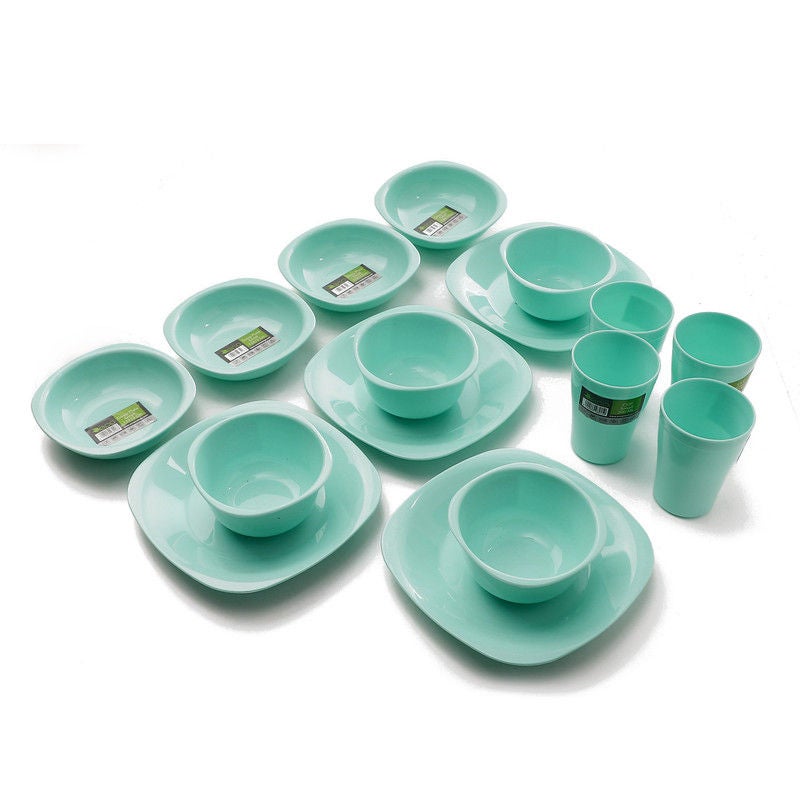 إيكو طقم عشاء مكون من 16 قطعة - بلون فيروزي فيروزي Flat Plat size 19.5 cm-Deep Plate Size 13 cm-Bowl Size 400 ml-Cup Size 300سم - Image 4