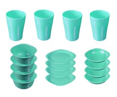 Dinnerware Plates Set - 16 Piece - Turquoise Flat Plat size 19.5 cm-Deep Plate Size 13 cm-Bowl Size 400 ml-Cup Size 300cm - v1623756262/N44903925A_4