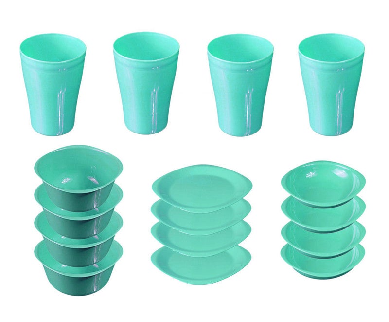 إيكو طقم عشاء مكون من 16 قطعة - بلون فيروزي فيروزي Flat Plat size 19.5 cm-Deep Plate Size 13 cm-Bowl Size 400 ml-Cup Size 300سم - Image 5