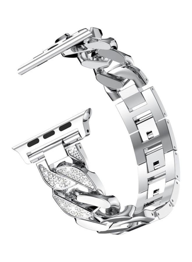 Voberry Cowboy Chain Metal Crystal Replacement Band For Apple Watch Series 4 44mm Silver - Image 2