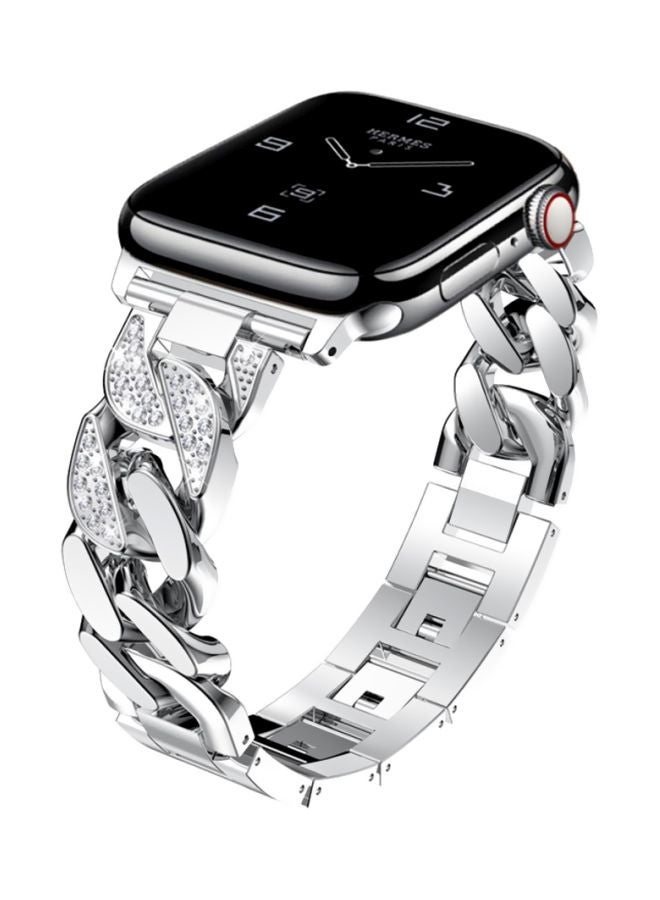 Voberry Cowboy Chain Metal Crystal Replacement Band For Apple Watch Series 4 44mm Silver - Image 4