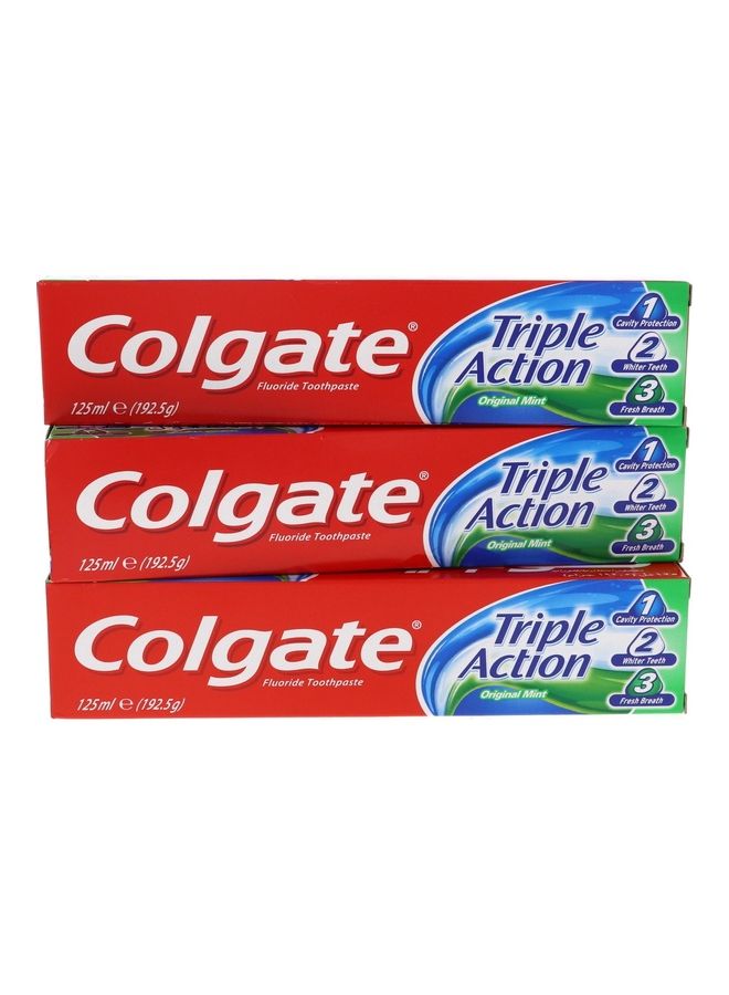 كولجيت مجموعة من 3 عبوات معجون أسنان تريبل أكشن بطعم النعناع الأصلي أبيض 125ملليلتر