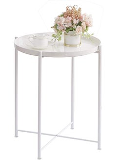 ZENHOME Metal Round Coffee Table White  - Image 2