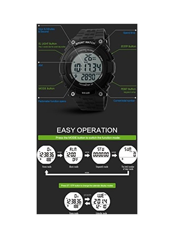 Fanmis Men's Digital Wrist Watch With Rubber Strap - 45 mm - Black - Image 5