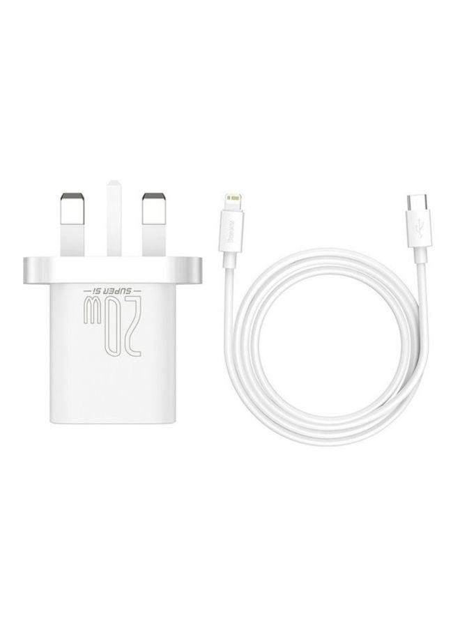 Baseus - PD 20W USB C Charger Cable Set for iPhone 14 Pro Max Charger Cord Type C Fast Charging Wall Plug with iPhone Lightning Cable Compatible for iPhone 14 Pro Max/14 Plus/14 Pro/14/13/12/11/Xs, iPad Pro White - Image 1