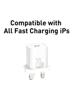 بيسوس طقم شاحن بمقبس جداري ومنفذ USB مع كابل Lightning بمنفذ Type C يدعم الشحن السريع بتقنية PD وقدرة 20 وات متوافق مع آي باد 9 الجديد وآي باد برو 2021 وهواتف آيفون 13/13 برو/13 برو ماكس/13 ميني/12 برو/11 برو أبيض  - Image 2