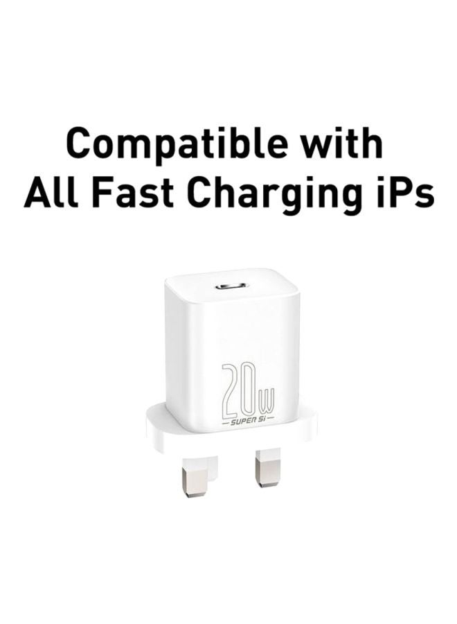 Baseus - PD 20W USB C Charger Cable Set for iPhone 14 Pro Max Charger Cord Type C Fast Charging Wall Plug with iPhone Lightning Cable Compatible for iPhone 14 Pro Max/14 Plus/14 Pro/14/13/12/11/Xs, iPad Pro White - Image 1