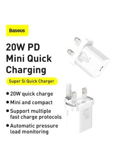 بيسوس طقم شاحن بمقبس جداري ومنفذ USB مع كابل Lightning بمنفذ Type C يدعم الشحن السريع بتقنية PD وقدرة 20 وات متوافق مع آي باد 9 الجديد وآي باد برو 2021 وهواتف آيفون 13/13 برو/13 برو ماكس/13 ميني/12 برو/11 برو أبيض  - Image 3