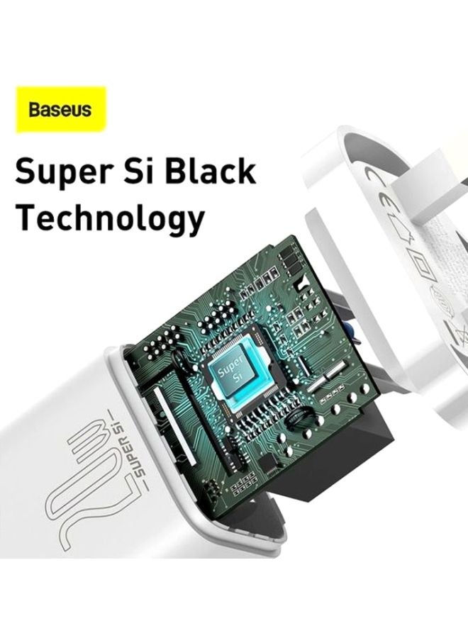 Baseus - PD 20W USB C Charger Cable Set for iPhone 14 Pro Max Charger Cord Type C Fast Charging Wall Plug with iPhone Lightning Cable Compatible for iPhone 14 Pro Max/14 Plus/14 Pro/14/13/12/11/Xs, iPad Pro White - Image 1