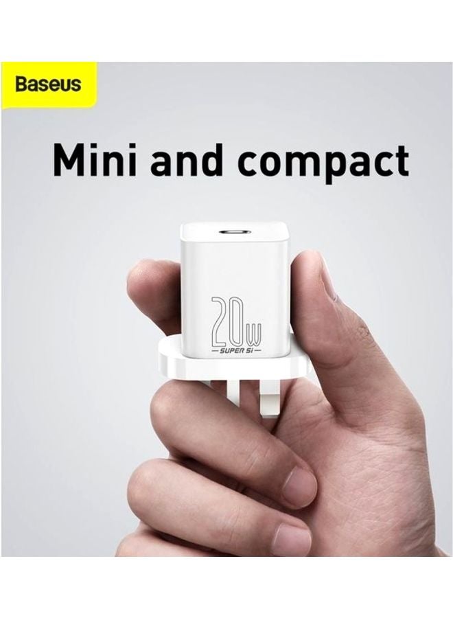 Baseus - PD 20W USB C Charger Cable Set for iPhone 14 Pro Max Charger Cord Type C Fast Charging Wall Plug with iPhone Lightning Cable Compatible for iPhone 14 Pro Max/14 Plus/14 Pro/14/13/12/11/Xs, iPad Pro White - Image 1