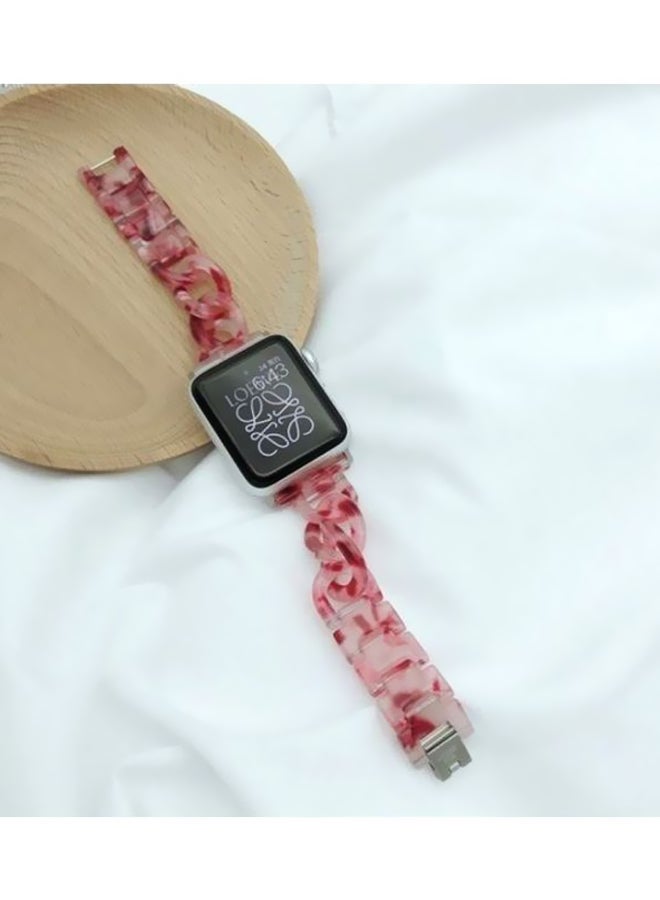 MARGOUN Replacement Chain Marble Resin Band 42 / 44 mm For Apple iWatch Pink/White - Image 2