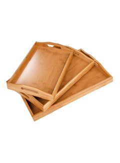 3-Piece Serving Tray With Handle Brown 40.61x28x3.05cm