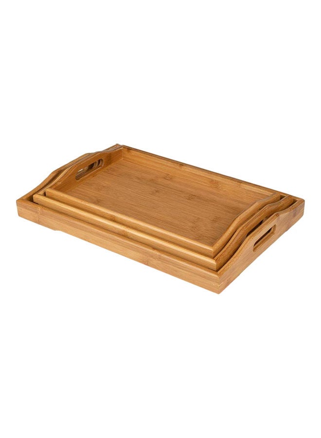 AIWANTO - 3-Piece Serving Tray With Handle Brown 40.61x28x3.05cm - Image 1